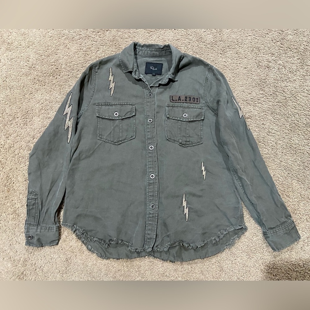 Rails Loren Lightning Bolts Button Up Top Olive G… - image 1